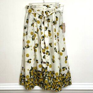 Her Destiny Lemon Novelty Print Skirt Size L 100% Cotton A-Line Tie Waist